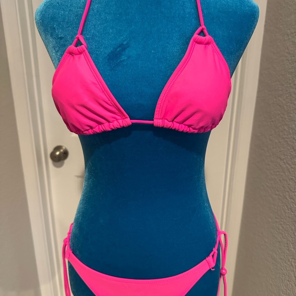 Hot Pink Triangle Bikini Set – A Cup – Side Tie Swimwear
